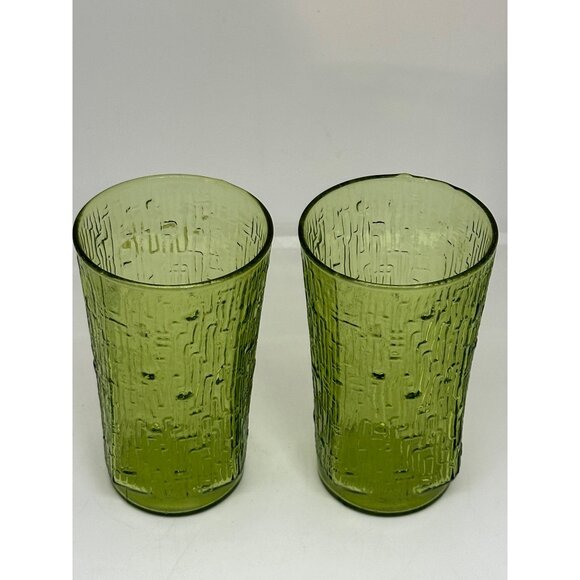 VTG Anchor Hocking Avocado Green Textured Glass Tumblers Set 2 Mid-Century 3"x5" - Picture 3 of 7